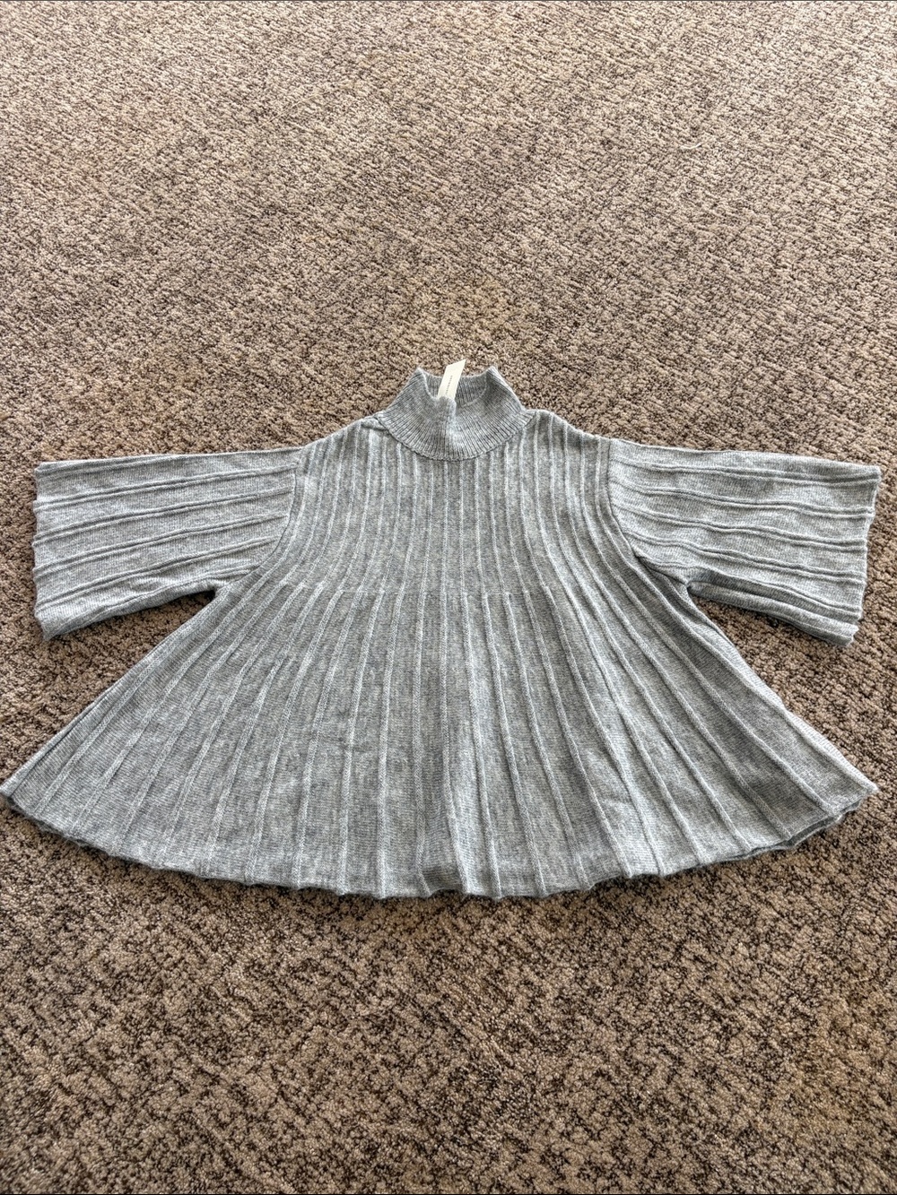 Maeve Ribbed Funnel-Neck Swing Sweater in Grey